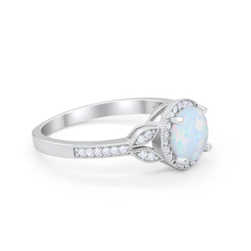 Art Deco Wedding Ring Halo Created White Opal 925 Sterling Silver